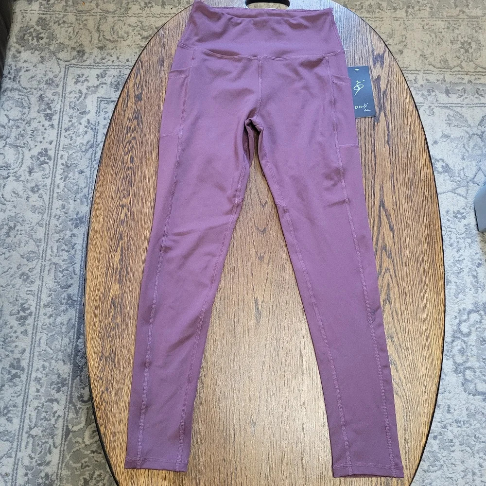 0 to 5 Brand Yoga Active Full Length Hi-Rise Purple Leggings Size Women's Small
